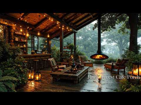 Quiet Rainy Porch in the Cozy Forest Café 🌧️ Deep & Smooth Jazz | Calm Rain Sounds for Focus  ,Relax