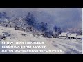 Watercolor Painting a Snowy Countryside - Snow Near Honfleur Oil Painting to Watercolor - NINA VOLK