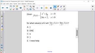 AP Calc AB Limits of Piecewise Defined Functions Q35