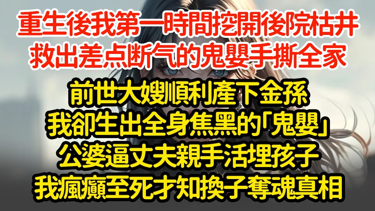 重生後我第一時間挖開後院枯井，救出差点断气的鬼婴手撕全家前世大嫂順利產下金孫我卻生出全身焦黑的「鬼嬰」公婆逼丈夫親手活埋孩子我瘋癲至死才知換子奪魂真相