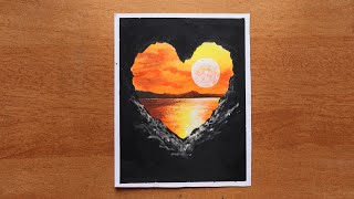 photo Painting Easy Sunset Simple Oil Pastel Scenery Drawing beautiful sunset scenery drawing with oil pastels easy oil pastel drawing for beginner step by step