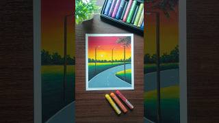 Easy Sunset Road Painting🌅Oil Pastel Landscape Art l SatisfyingArt #shorts