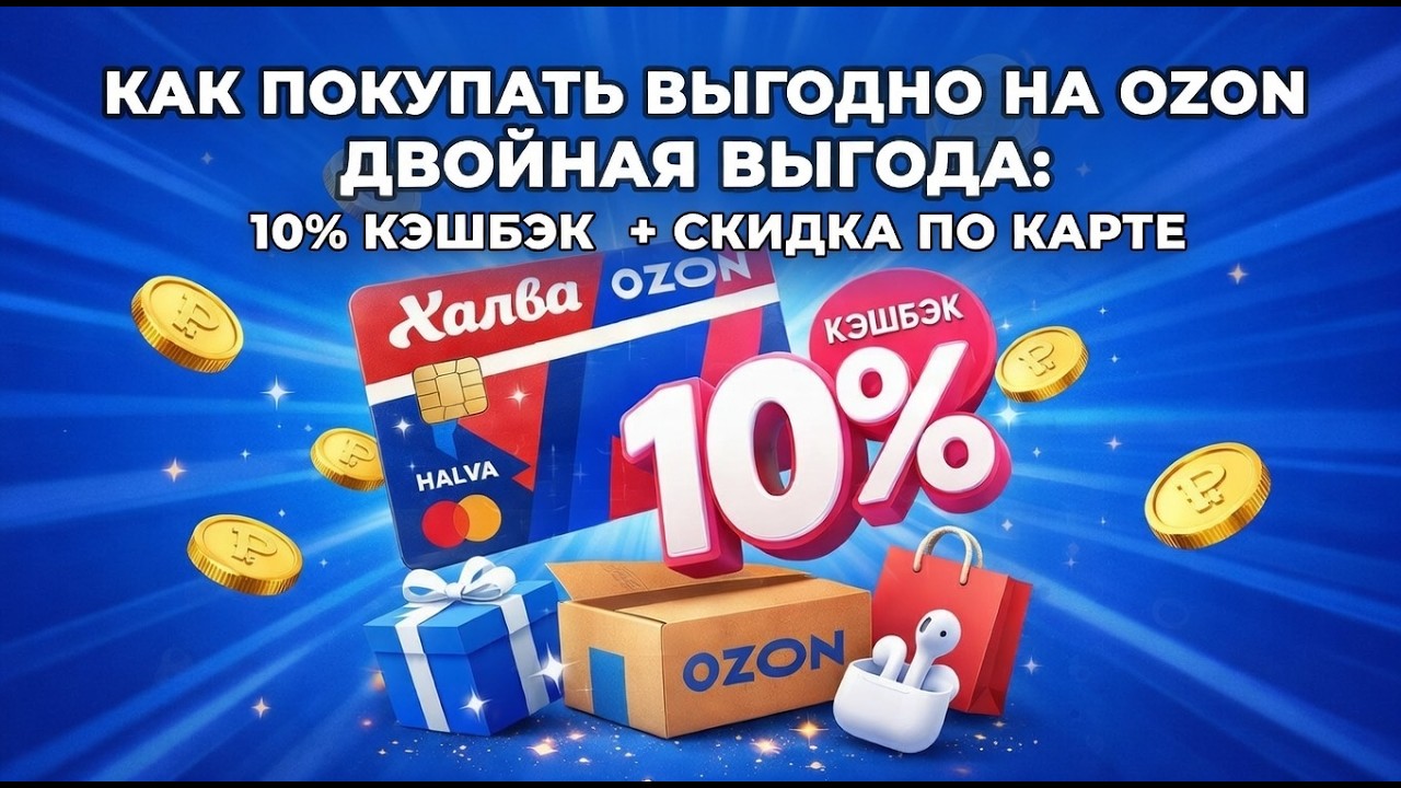 ДВОЙНАЯ выгода на Ozon! 10% кэшбэк Халвы + скидка ОЗОН карты