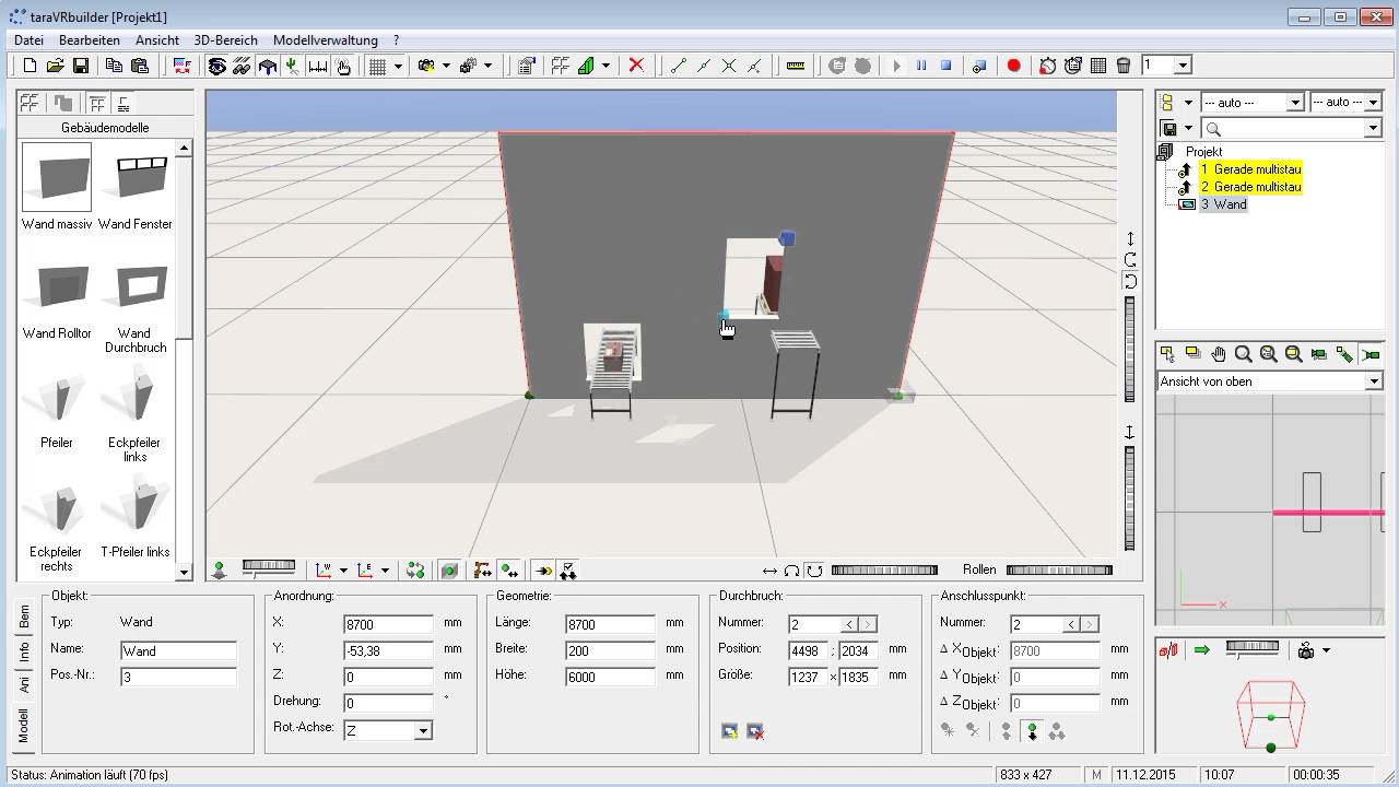 Wand mit mehreren Durchbrüchen - taraVRbuilder 2015