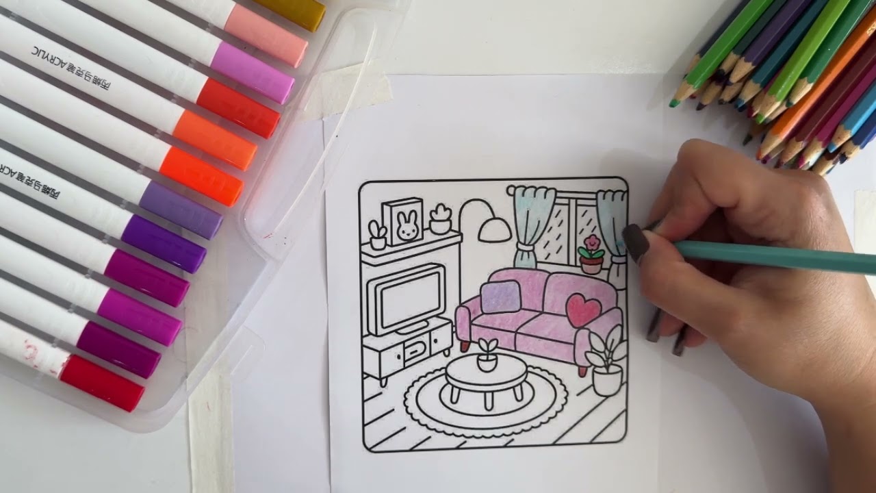 Relax After Work ☕ Cozy Living Room ASMR Coloring for Stress Relief