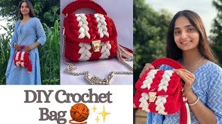 : DIY T-Shirt Yarn Crochet Bag | Easy Step-by-Step Tutorial for Beginners | Red T-shirt Yarn Bag