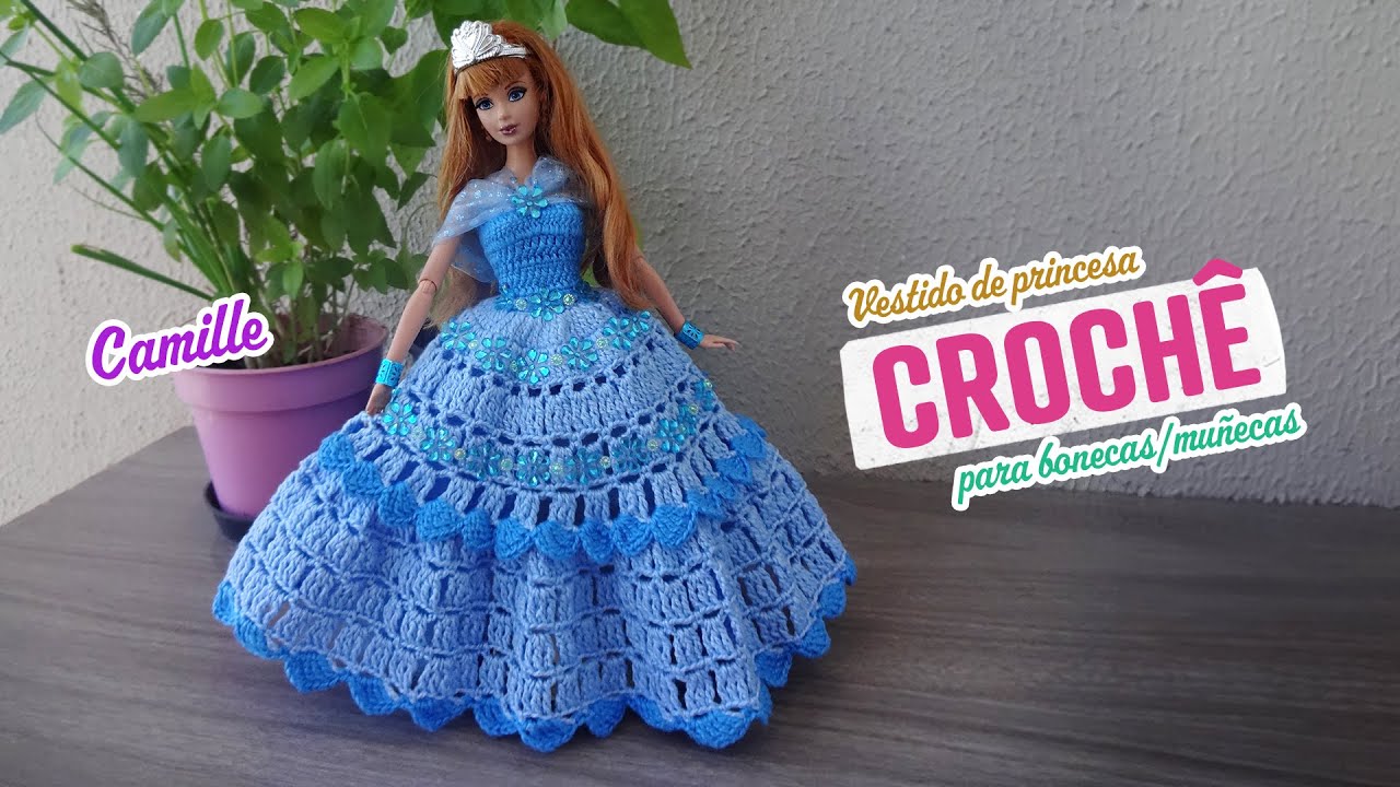 Vestido fácil de princesa em crochê para Barbie 👑 Camille