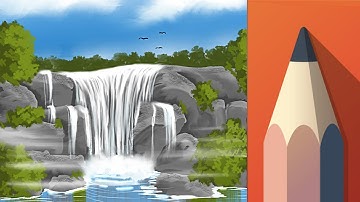 Simple and Easy Landscape Tutorial - Waterfall -  Autodesk Sketchbook Mobile