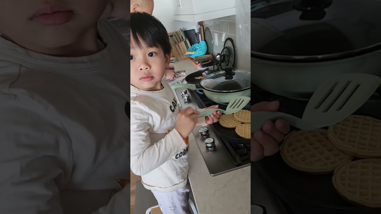 little boy cooked his brunch. 