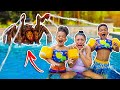 TEACHING DJ & KYRIE HOW TO SWIM WITH GIANT SPIDER IN THE POOL JOHNY JOHNY YES PAPA | DJ's CLUBHOUSE