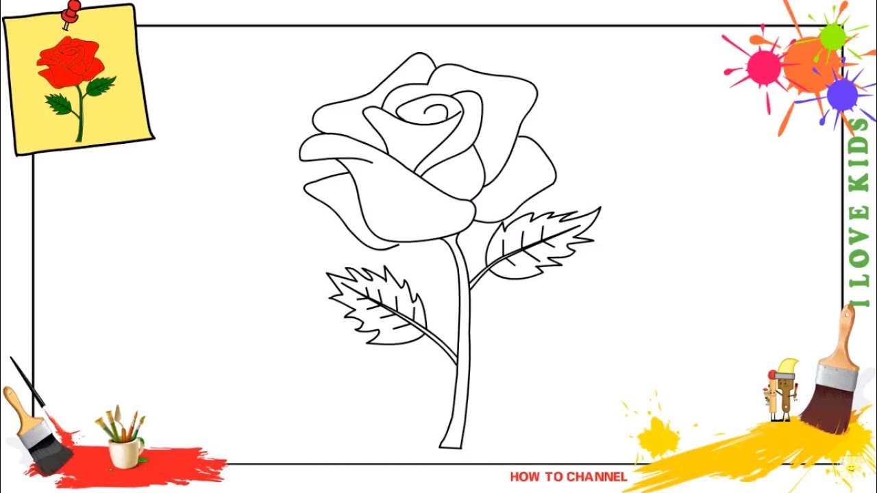 Rose Botanical Illustration Black and White, Cute Rose Drawing Easy, Pencil  Cute Rose Drawing Easy, Sketch Easy Kids Rose Stock Vector - Illustration  of text, line: 281409490