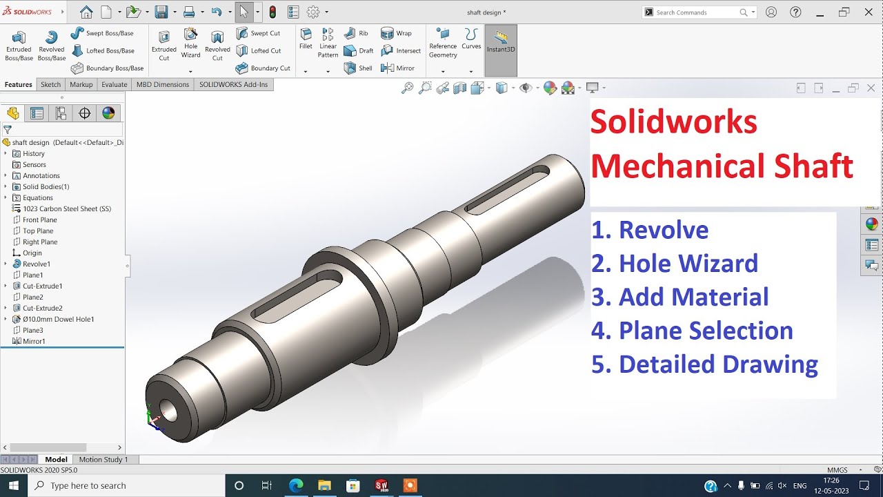 How To Design a Spline Shaft #190, Industrial design, SolidWorks, Mechanical