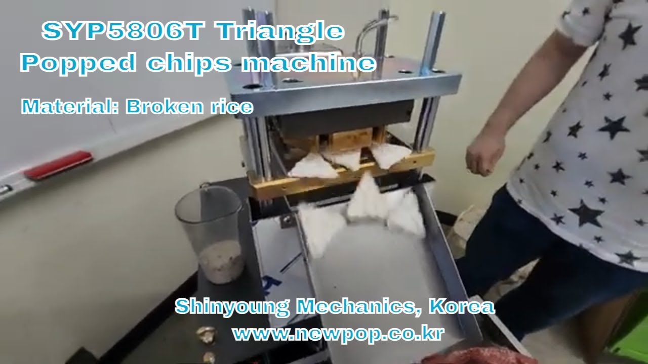 SYP5806T Triangle popped chips machine test by broken rice from