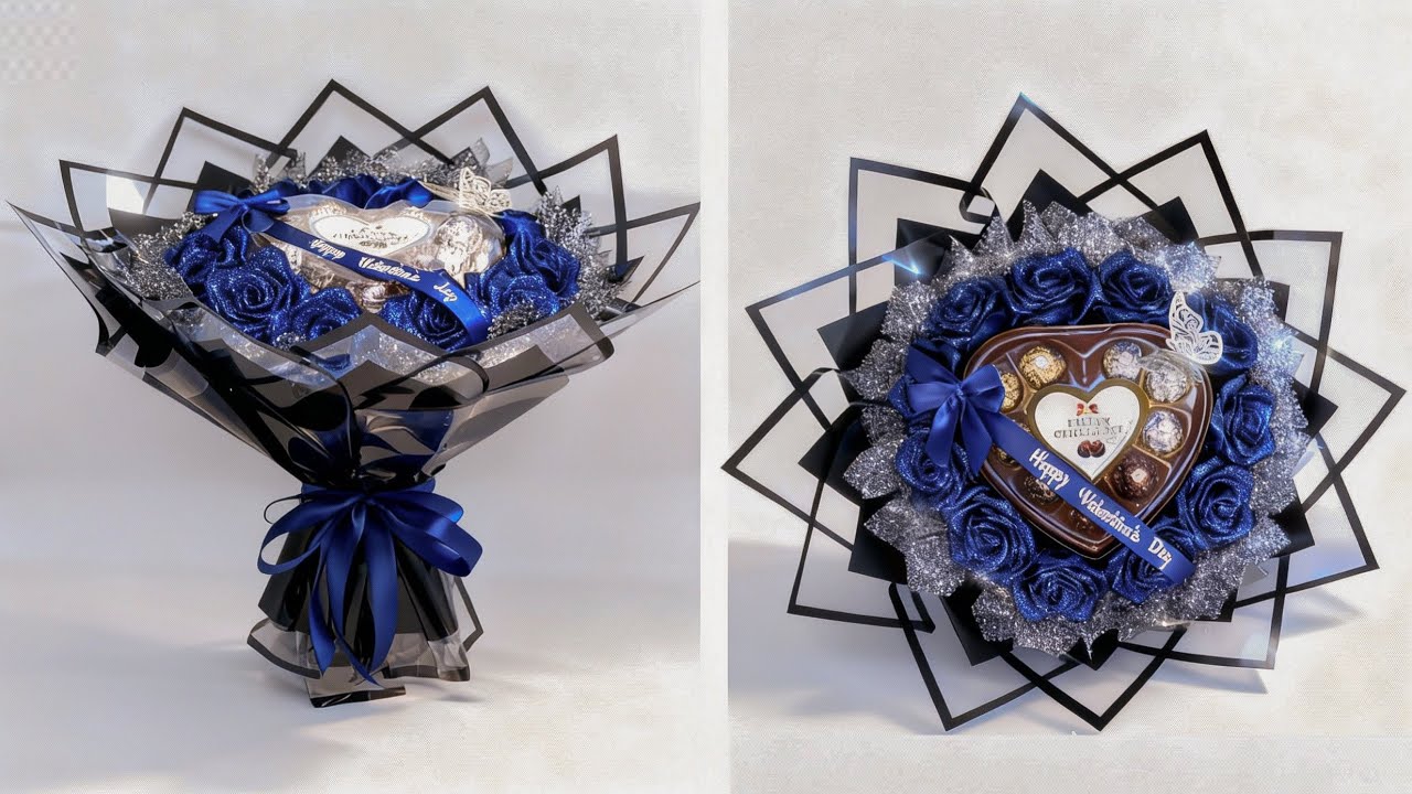 Идея подарка на День святого Валентина своими руками | Простые розы из атласных лент + шоколадные...