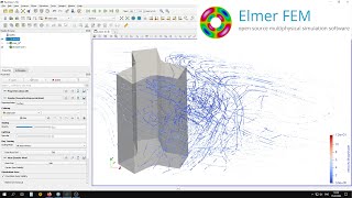 Three-dimensional aerodynamics. Simulation the wind flow around a building using the Elmer