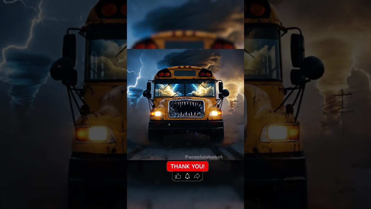 School Bus with Scary Elemental Wind Tornado 