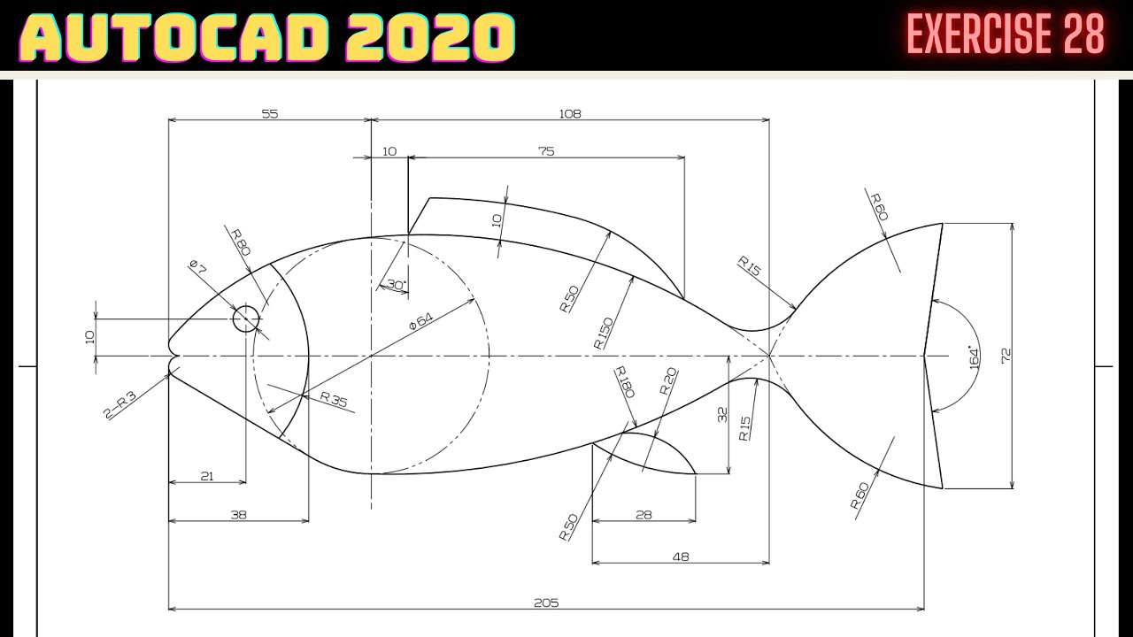 Balık Çizimi Fish Drawing Autocad 2D Practice Drawing Exercise 28