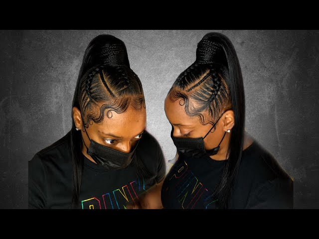 Freestyle stitch braids into a ponytail by @TriceDaBraidDon in Mobile , freestyle stitch braids