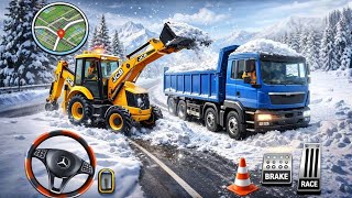 JCB Snow Cleaning Road Construction Simulator | Heavy Equipment Truck Loading Gameplay Android screenshot 3