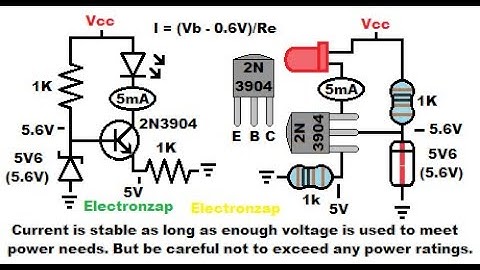 5mA current source using 2N3904 NPN BJT transistor current sink circuit set with 5V6 zener diode