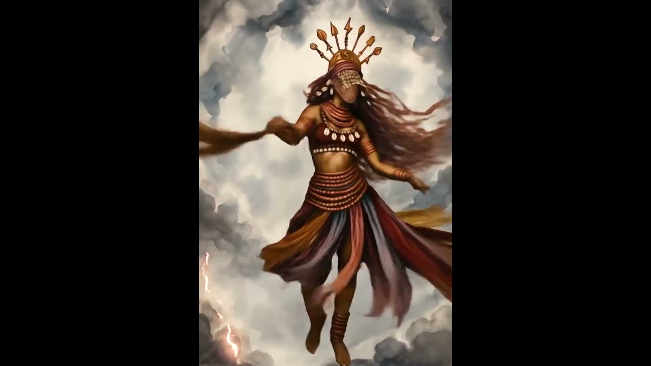 Oya Yoruba goddess of wind, lightning storm, & rain. 