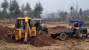 Jcb 3dx Eco Xpert Machine Loading RedMud In Mahindra and Swaraj Tractor | Jcband Tractor Cartoon