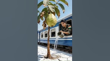 Lady Soldier saved the guava tree from drying up by watering it 😭 #ai #plants #save #watering