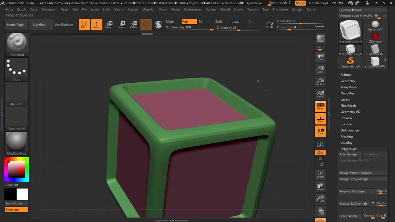 how to zuto group in zbrush