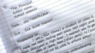 Sick Leave Application For School in English | Class 6