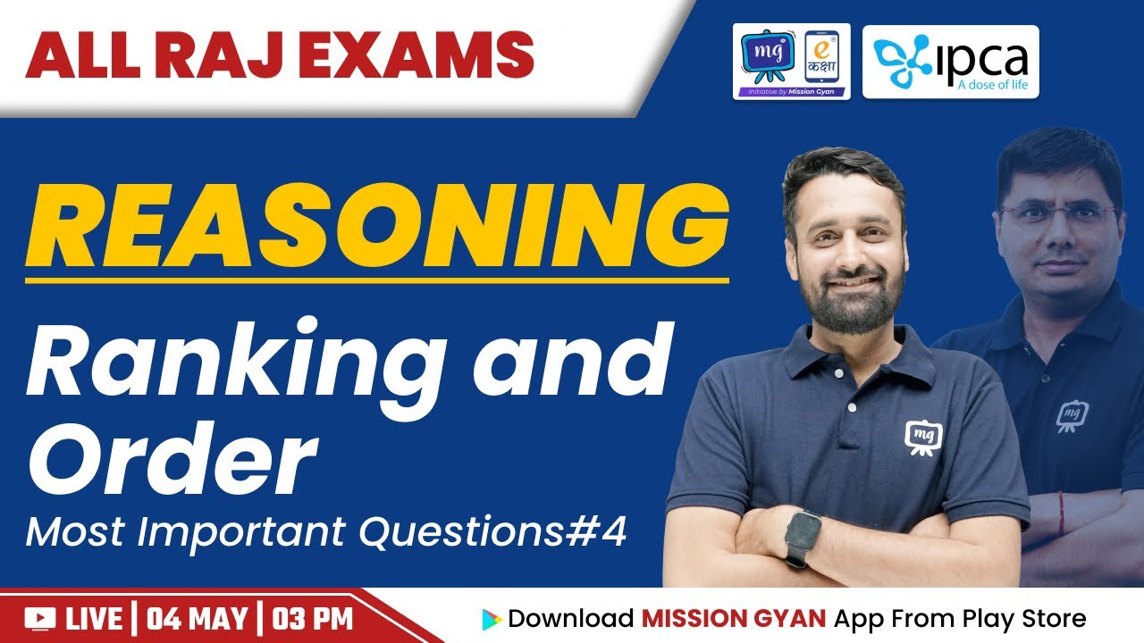 Reasoning for All Rajasthan Exams | Ranking and Order | IMP Questions | Rajasthan New Vacancy 2023