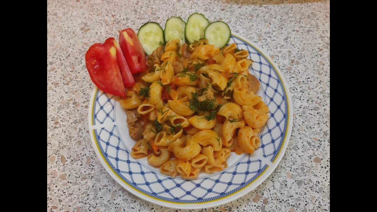 Макароны с мясом и овощами