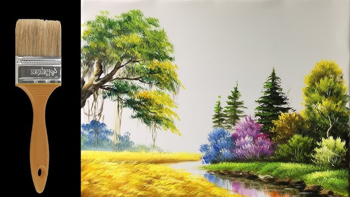 How to paint trees with fan brush - Acrylic lesson 