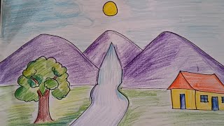 Easy landscape drawing for beginners easy step@Aarav Drawing Creative