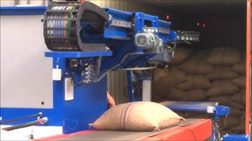 Semi-automatic heavy jute bag unloading from a container with the Copal C2 system.