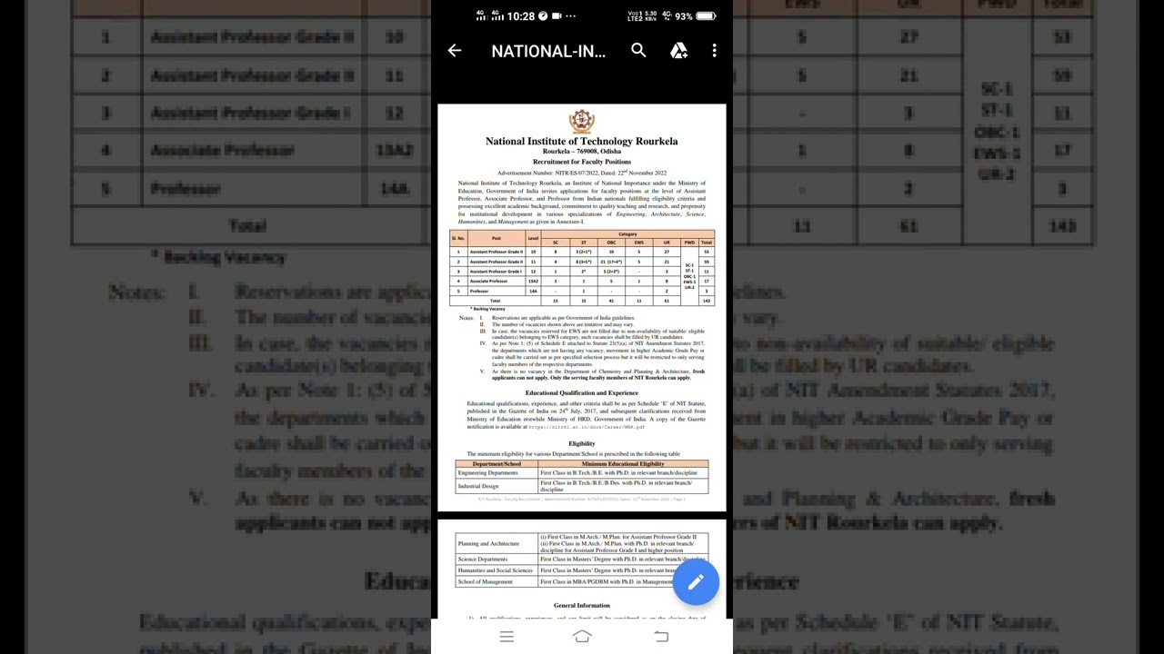 NIT ROURKELA jobs, Faculty,Phd