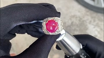 Nhẫn nam đá ruby tự nhiên mài sống đỏ hồng cánh sen bạc ta