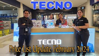 TECNO Price List Update February 2024 / Tecno Camon 20 Series / Tecno Pova 5 Series / Spark 20 Pro