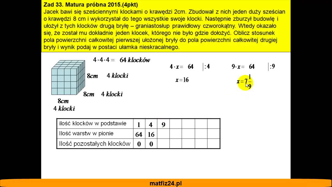 Przykładowa matura z matematyki 2015 CKE - zad 33 - Sześcienne klocki