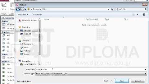 Export the Products table to the IL-ates\Files folder of your desktop, in Excel 97 - Excel 2003...