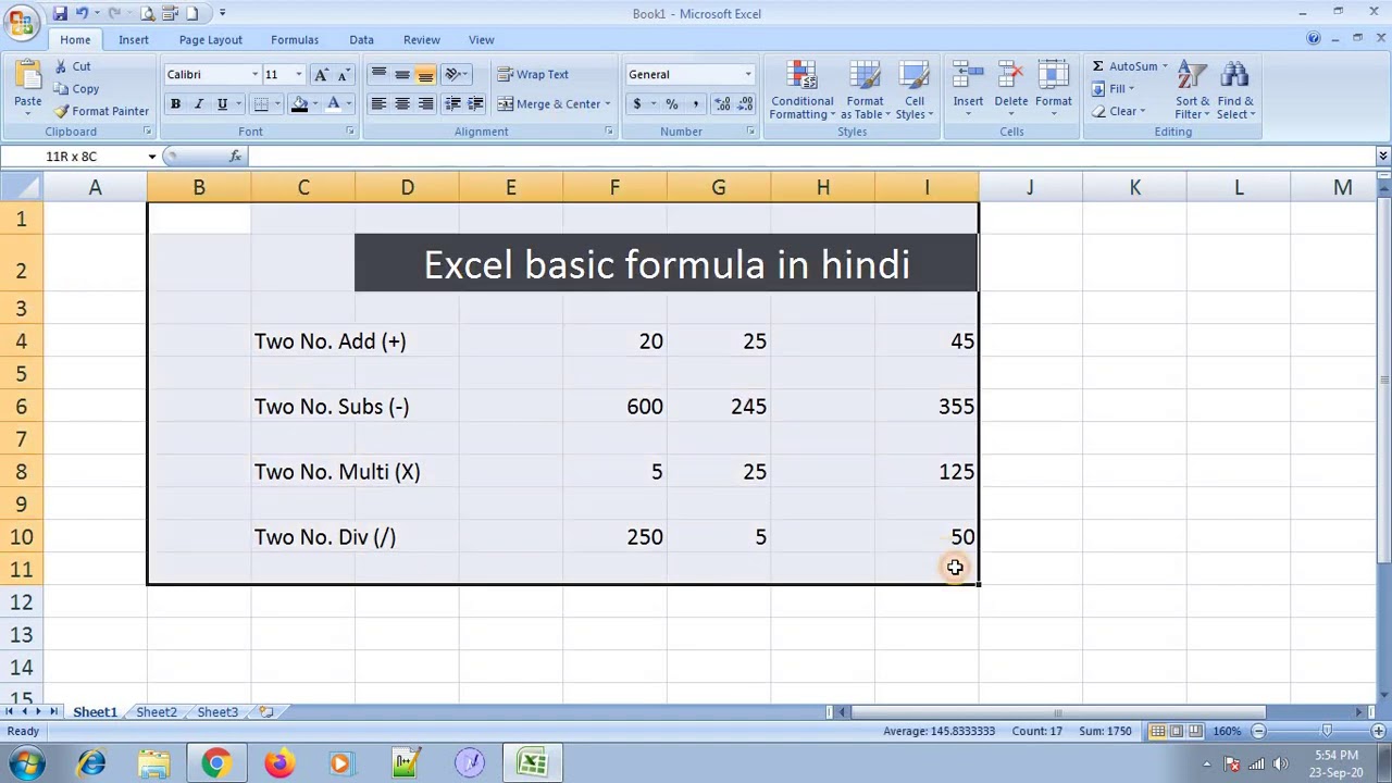 Formulas excel para restar