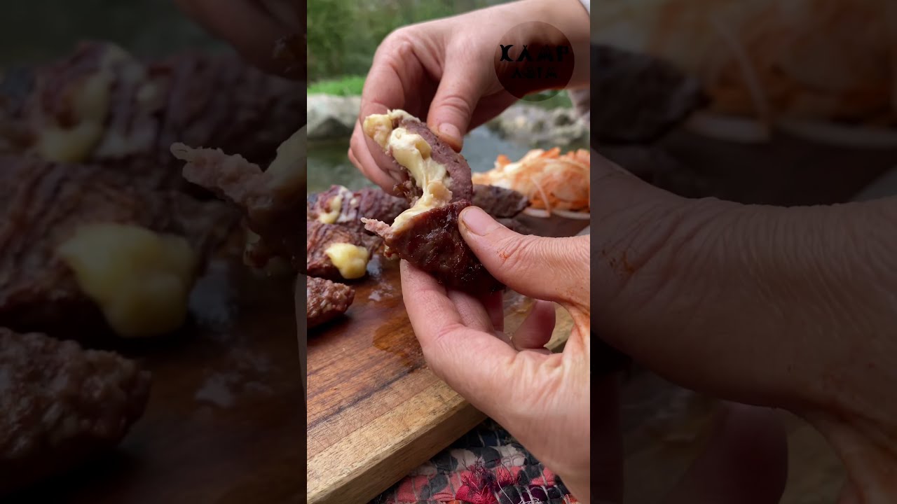 NUSRETİN KÖFTESİNİ KAMPTA YAPTIK ????KAŞARLI TARİFİ????  NASIL YAPILIR? ????CHEESY MEATBALLS RECIPE #shorts