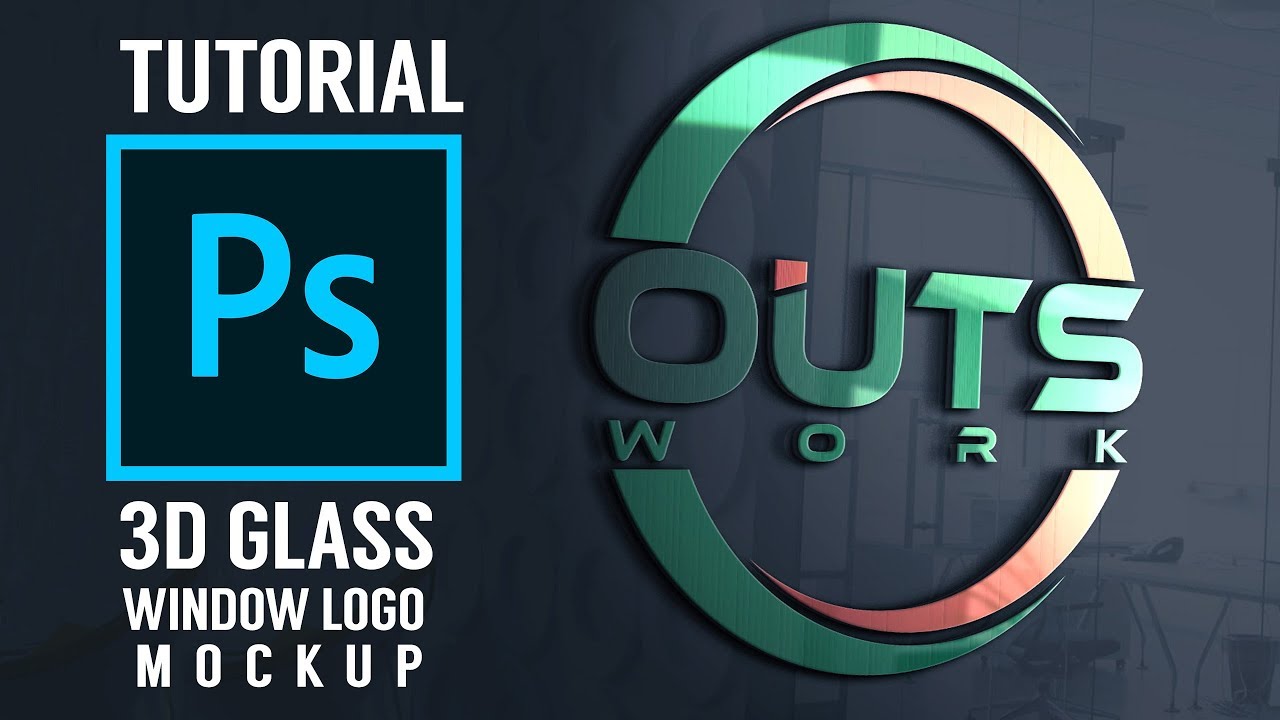 3d glass window logo mockup download - honcam