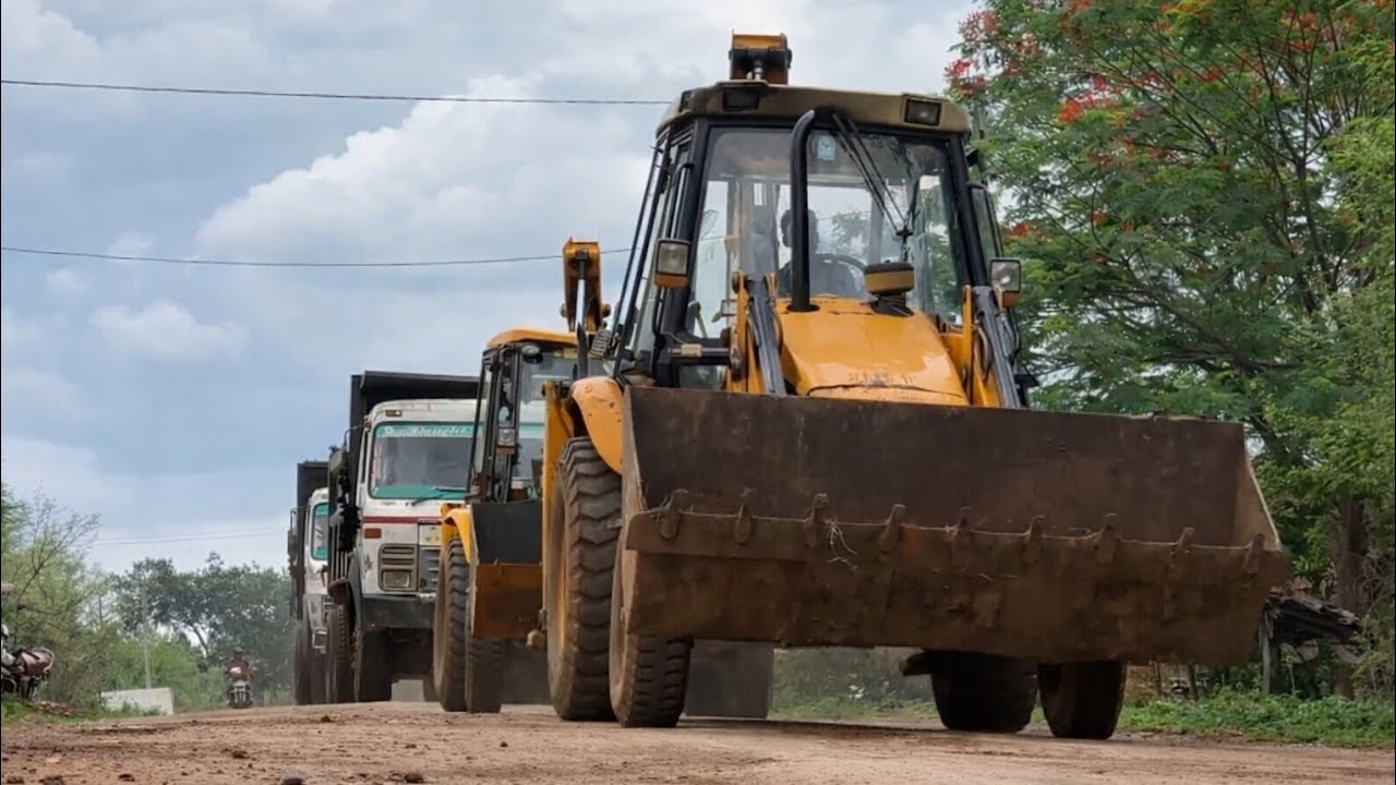 2 JCB 3DX machines Loaded Soil into 2 Trucks | JCB Machine and Truck Road Video 