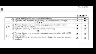Fourth Semester(BEC405A) Microcontrollers.Model Question Paper-1/2.#exam #microcontrollers