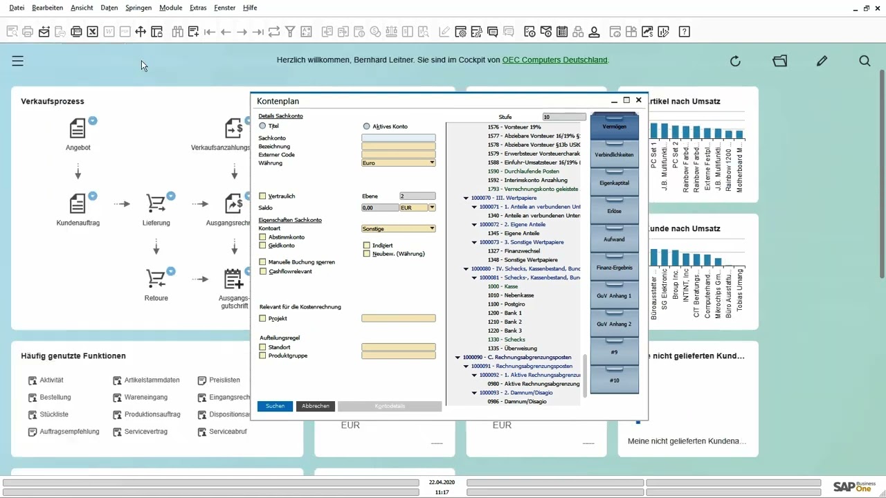 10   SAP Business One   Sachkonten Kontenplan erweitern
