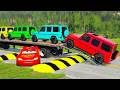 Flatbed Truck McQueen | Transportation with Truck - Pothole vs Car #001 | BeamNG.Drive Gameplay