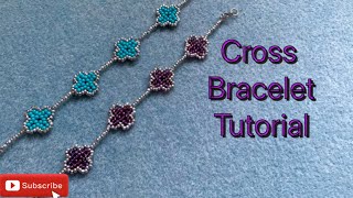 Seed bead bracelet tutorial cross / flower beaded bracelet easy how to guide.