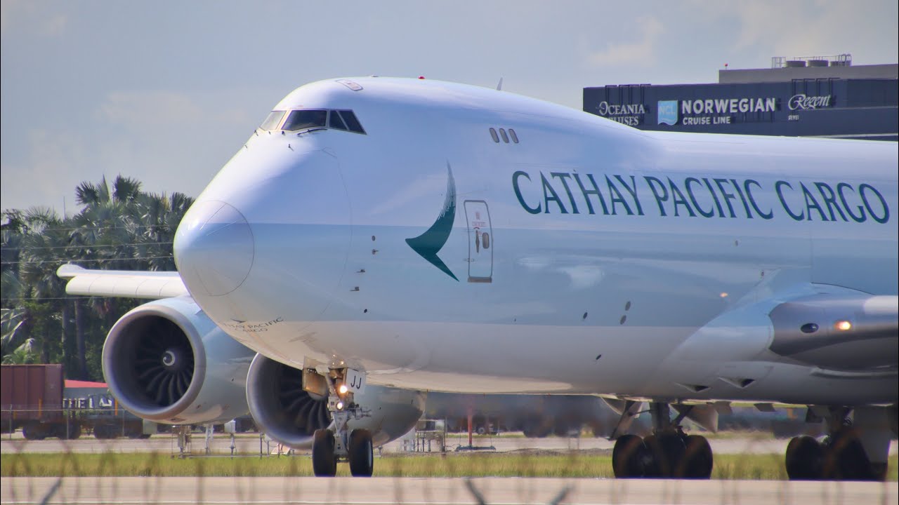 GE NX Engine ROAR from KMIA | Cathay Pacific Boeing 747-8F Spool