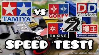 Stock Motors Speed Test! Speed Comparison Tamiya vs DDVC Mo Wang Da Xing RZ Model Gokey