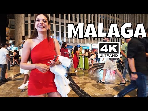 Spain Malaga NIGHTLIFE 🇪🇸 Southern City &amp; Tourists Street Scenes Compilation [4K]